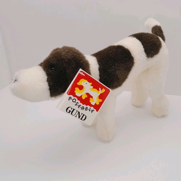 Gund Other - Vintage GUND Poseable Dog Plush 10" White Brown Style‎ 9021 - 1991 NWT